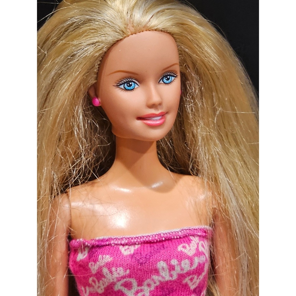 Vintage 1999โ Mattel Barbie Doll Blonde Blue Eyes Pink Top Jeans Fashion Doll
